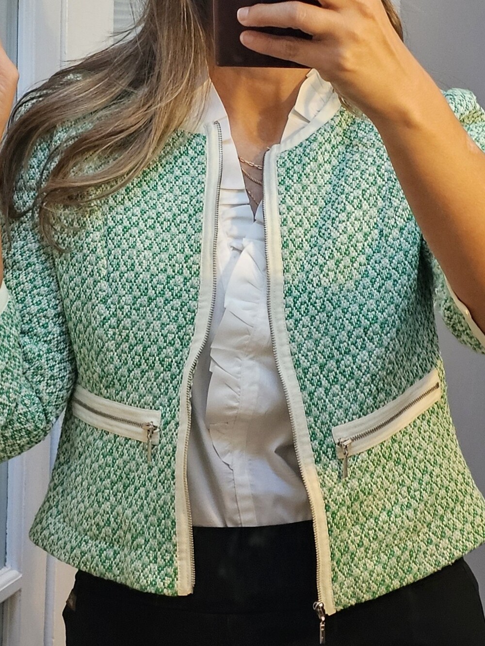 CAbi Mint Green Patterned Zip-Front Women's Jacket